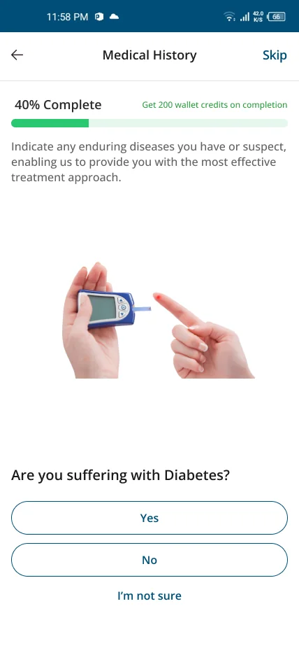 Are you suffering with diabetes? Yes, No or I am not sure.